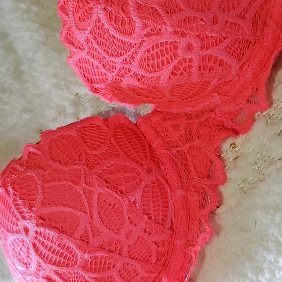 Victoria Secret/Pink Push-up Bra 34A Neon Pink (Lace) - Picture 3 of 7